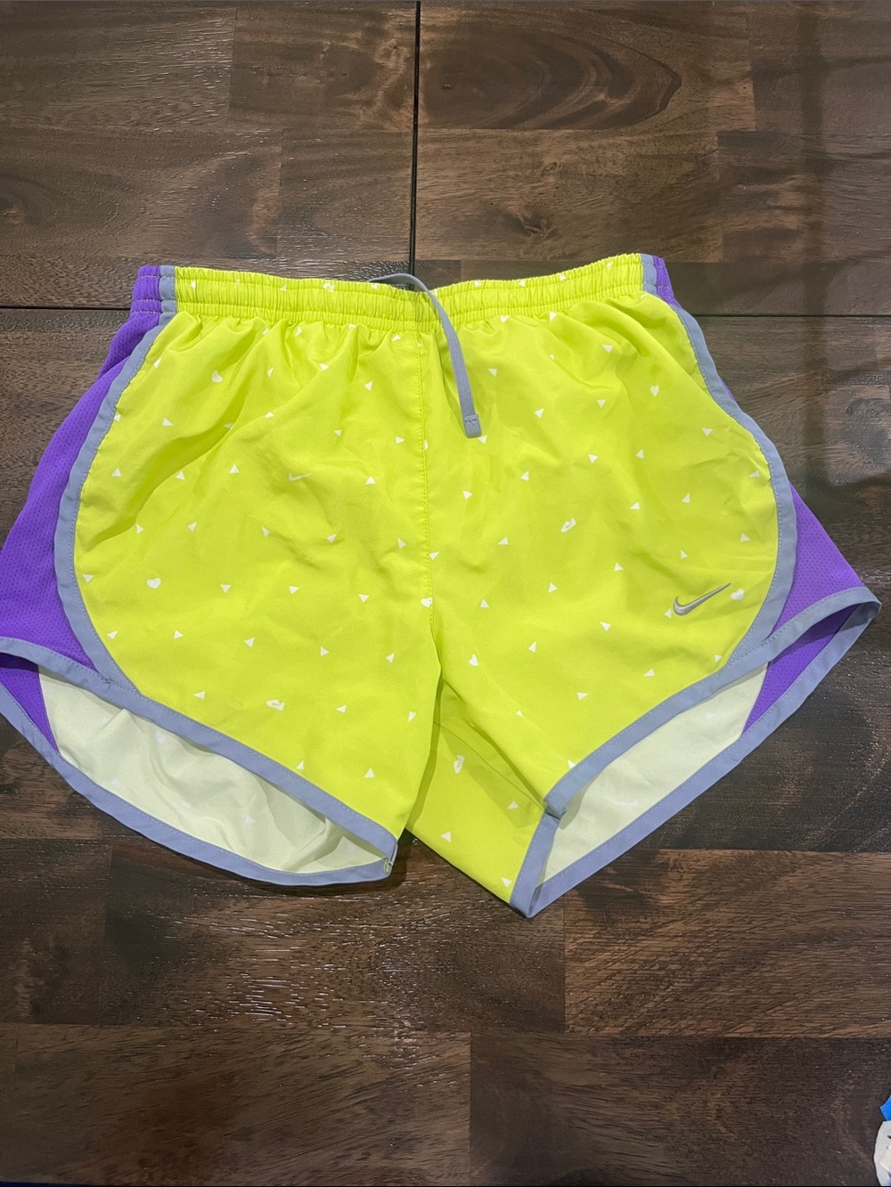 Nike Neon Yellow with Purple Trim  Girls Athletic Sporty Shorts Large Like New